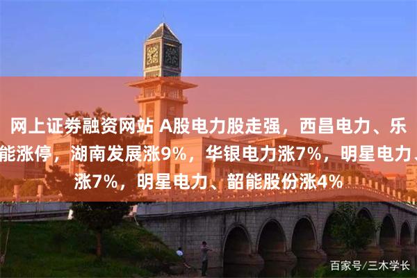 网上证劵融资网站 A股电力股走强，西昌电力、乐山电力、江苏新能涨停，湖南发展涨9%，华银电力涨7%，明星电力、韶能股份涨4%
